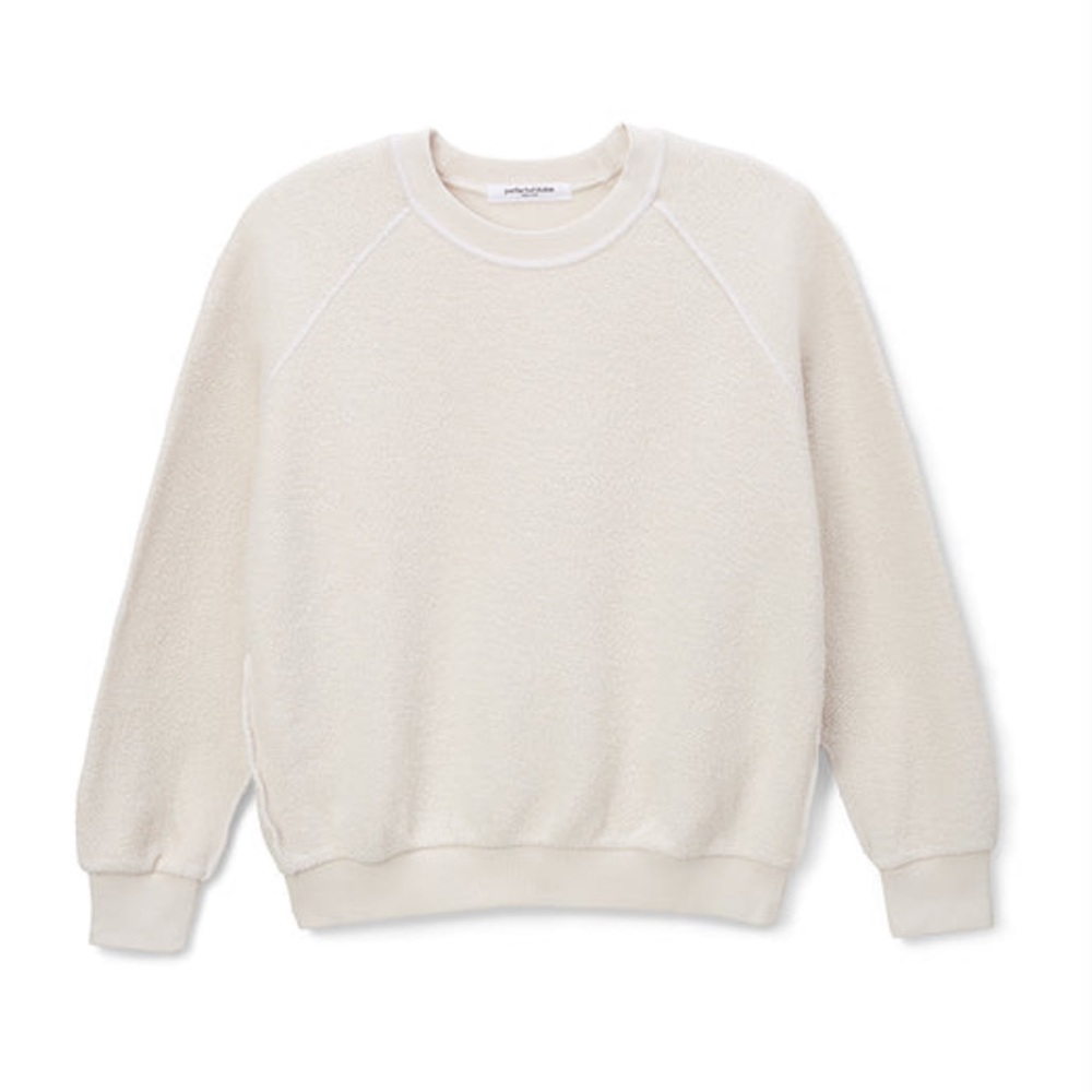 perfectwhitetee Ziggy reverse fleece shrunken crew neck sweatshirt  Sugar, Small